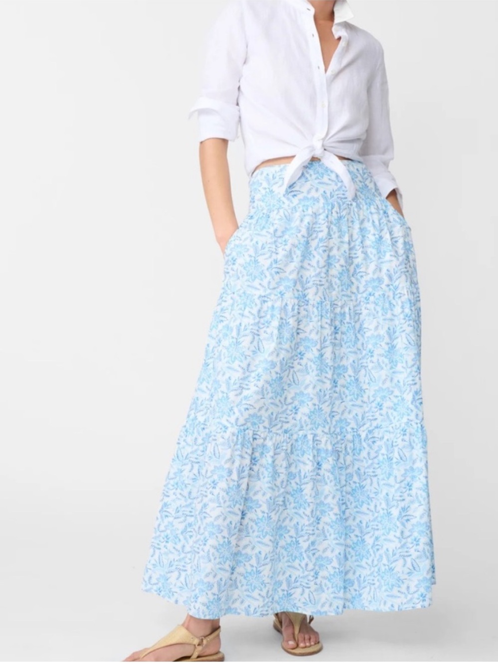 NWT J. McLaughlin Ophelia Blue Voile Floral Tiered Cotton Ruffle Maxi Skirt